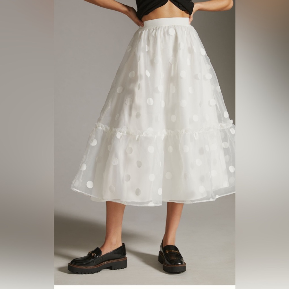 Eva Franco Anthropologie Tulle Midi sheer polka dot overlay skirt. White. NWT.